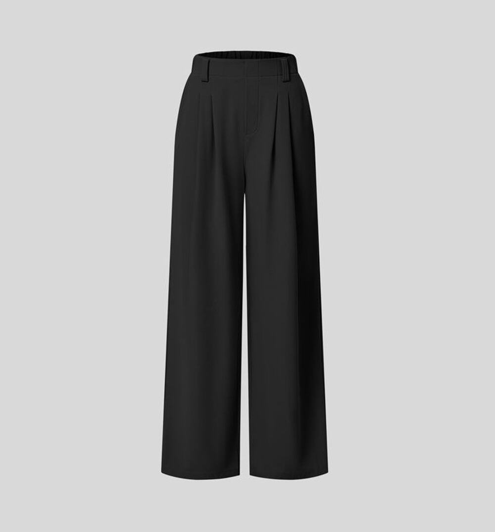 Halara Women’s Black Wide-Leg Pleated Dress Pants Elastic Waist Pockets M